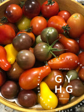 Load image into Gallery viewer, Medley of various cherry tomatoes like black cherry tomato, dancing with surfs, and yellow and red pear.
